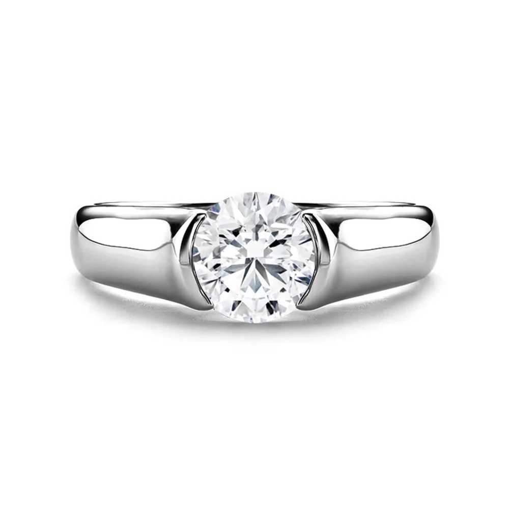 Solitaire Moissanite Half Bezel Set Sterling Silv… - image 1